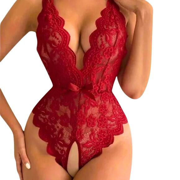 Valentine's Day Lingerie Sz 2XL Lingerie red Lace Backless Teddy Bodysuit soft - Picture 2 of 8